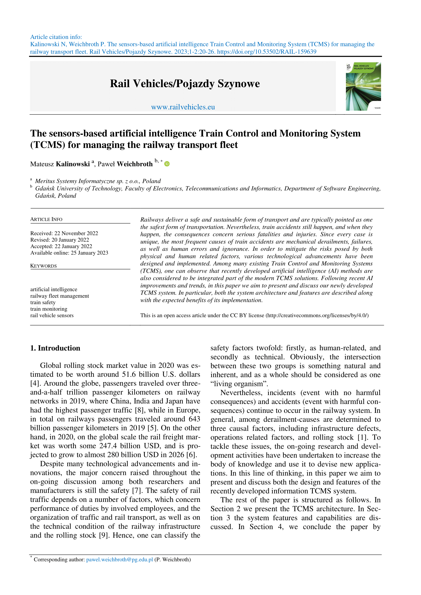 Artykuł w Rail Vehicles_opublikowany.pdf